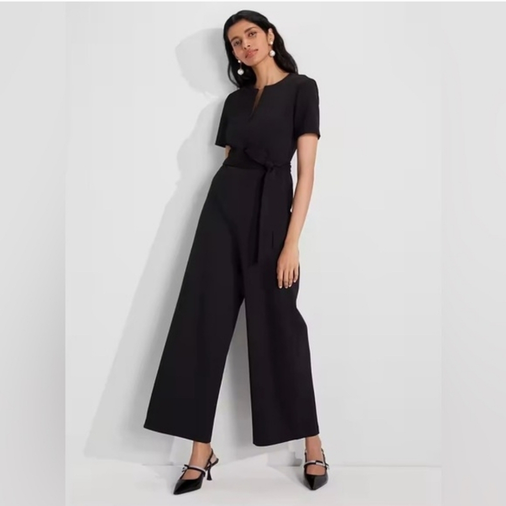 Like New Kate Spade New York Split Neck WideLeg Black Jumpsuit Minimalist Size S